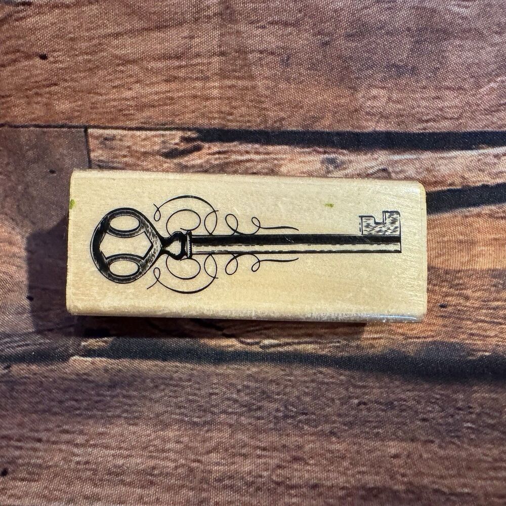 Ornate Skeleton Key Wood Rubber Stamp Antique Flourish Border Craft 2.5"